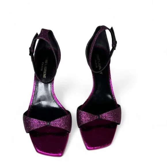 Saint Laurent Paris Glitter Fuchsia Kitten Heel Sandal EU 37.5 NWOB - Picture 16 of 16